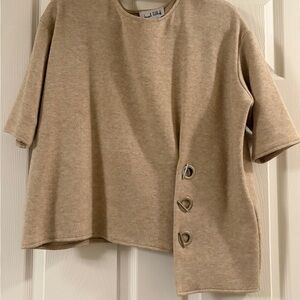 Joseph Ribkoff Beige asymmetrical Short Sleeve Sweater.